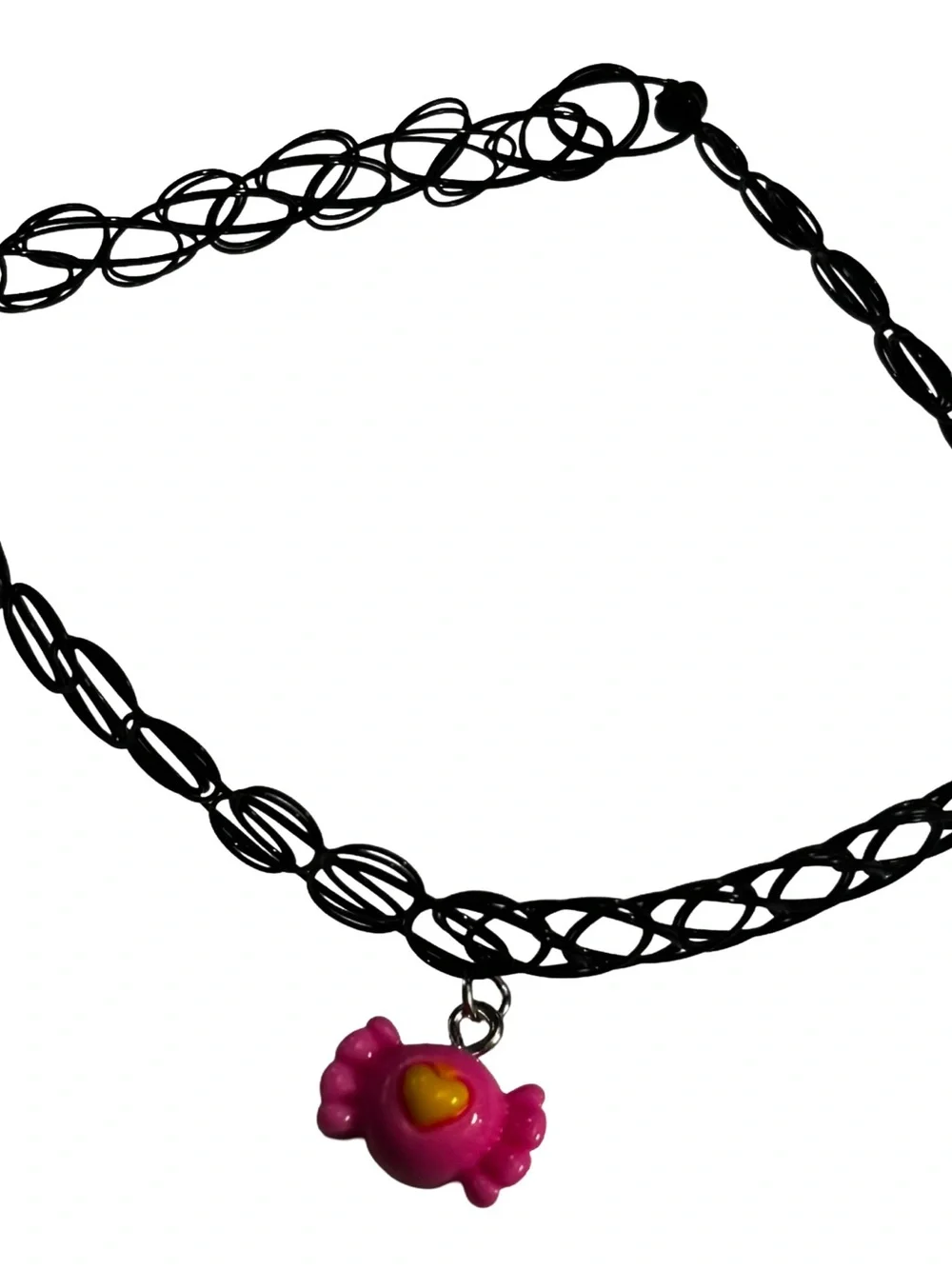 Black Tattoo Choker with Pink Candy Charm